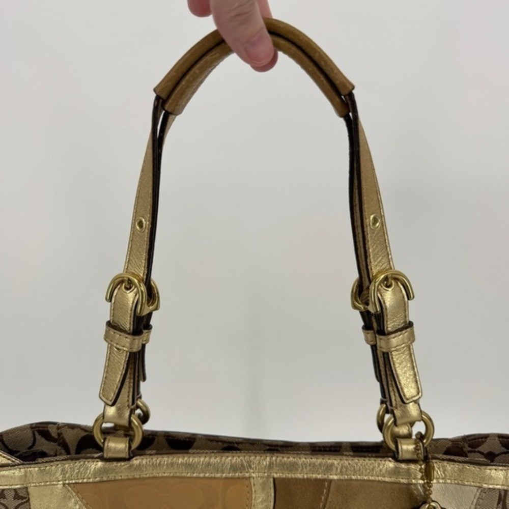 Coach Patchwork Signature Metallic Gold Brown Tote Shoulder Bag F14004 Boho Y2K - Picture 6 of 16